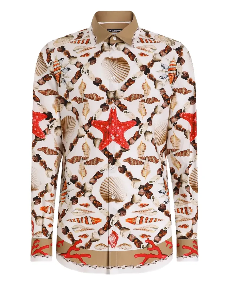 Dolce & Gabbana Martini Hemd mit Muschel-Print - Weiß Weiß