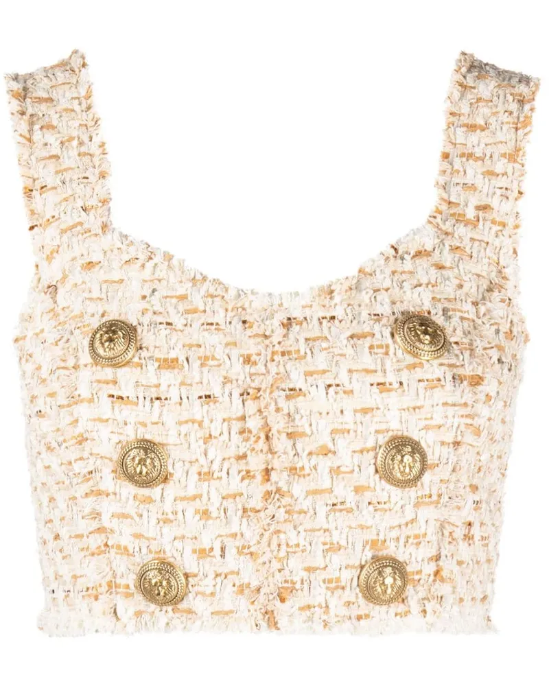 Balmain Cropped-Top aus Tweed - Weiß Weiß