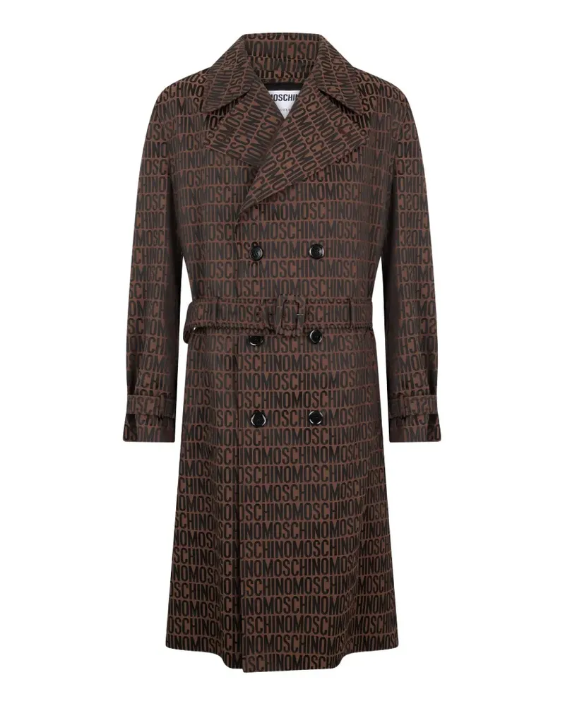 Moschino logo-print double-breasted trench coat - Braun Braun