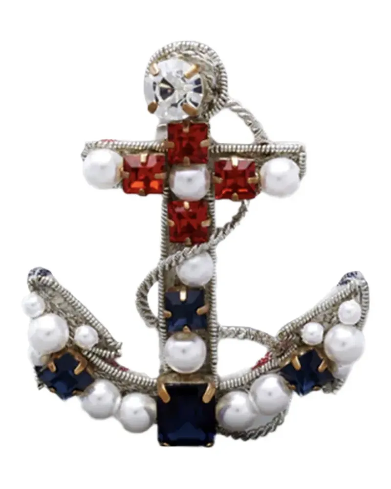 Thom Browne pearl-embellished anchor brooch - Silber Silber