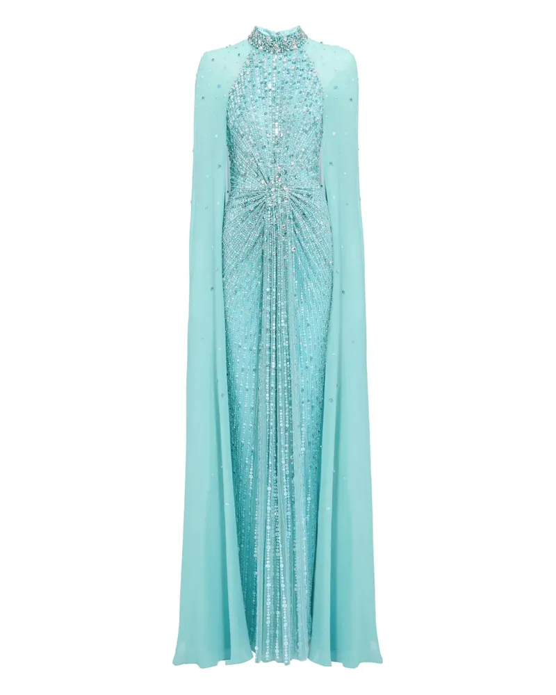 Jenny Packham Thea Maxikleid mit verziertem Cape - Blau Blau