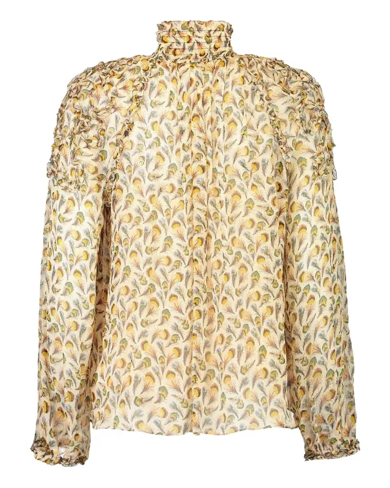 Ulla Johnson Magdalena Bluse mit Feder-Print - Nude Nude