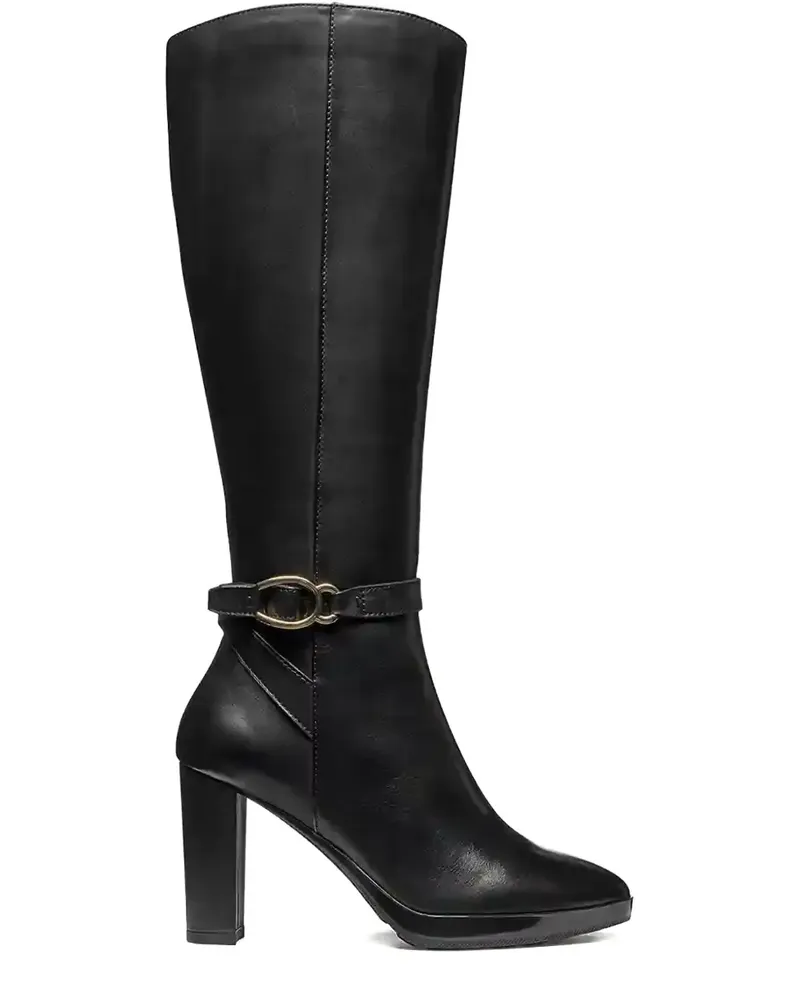 Geox Kniehohe Walk Pleasure Stiefel mit Schnalle 85mm - Schwarz Schwarz