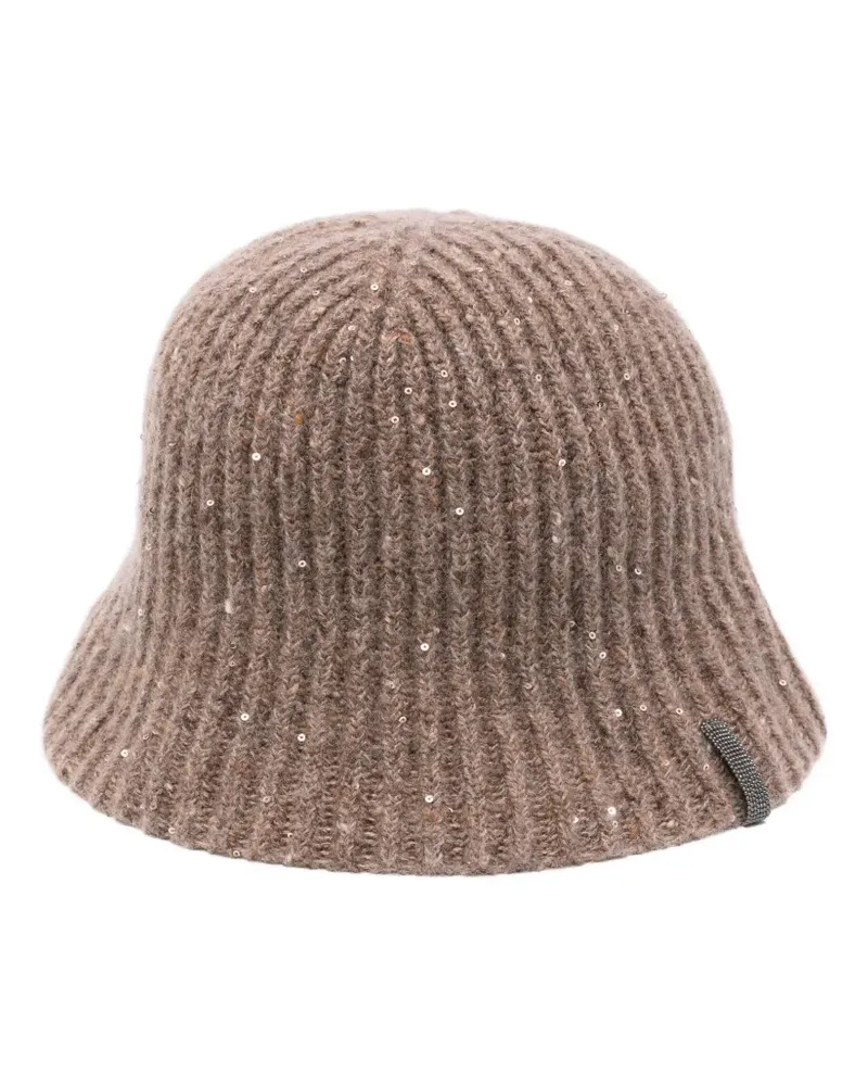Brunello Cucinelli Gerippter Fischerhut mit Pailletten - Braun Braun