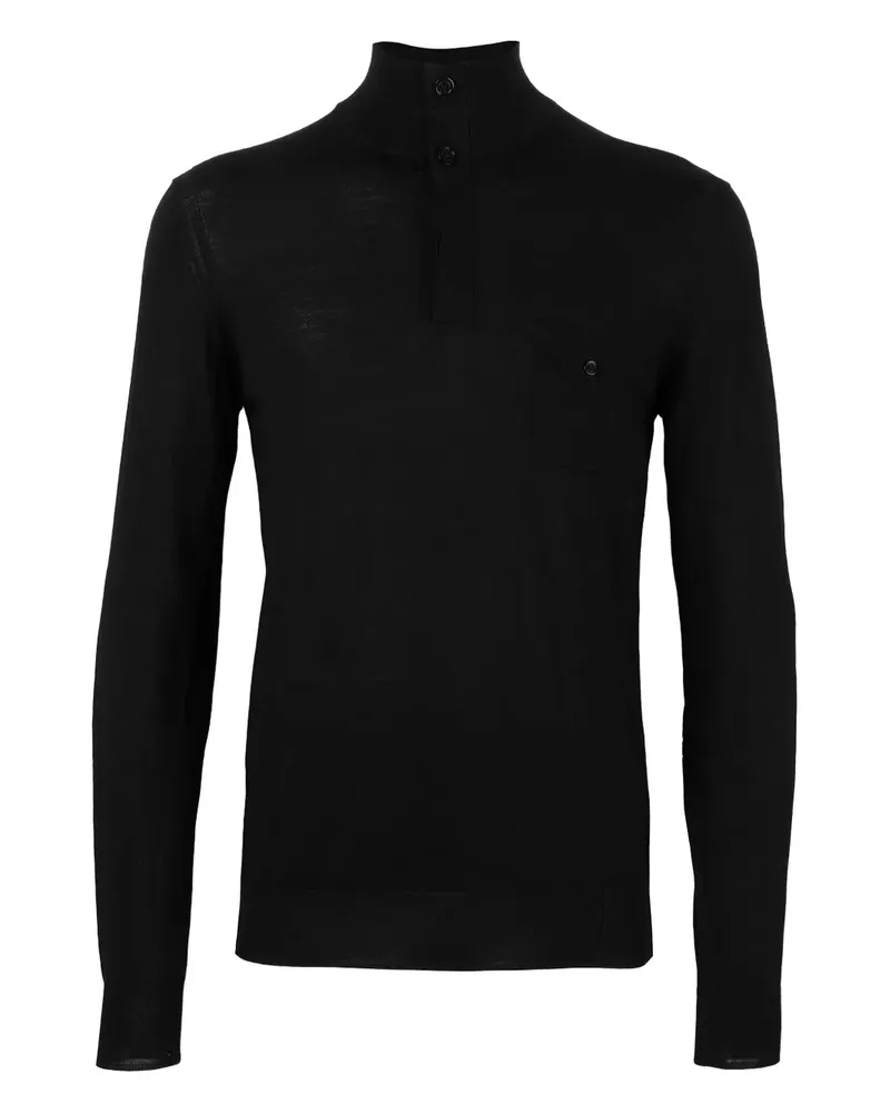 Paolo Pecora Milano Langärmeliges Poloshirt mit hohem Kragen - Schwarz Schwarz