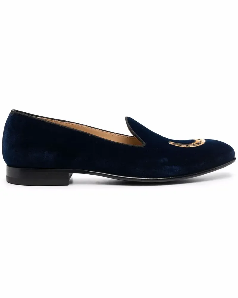 Scarosso Bestickte Nick Slipper aus Samt - Blau Blau