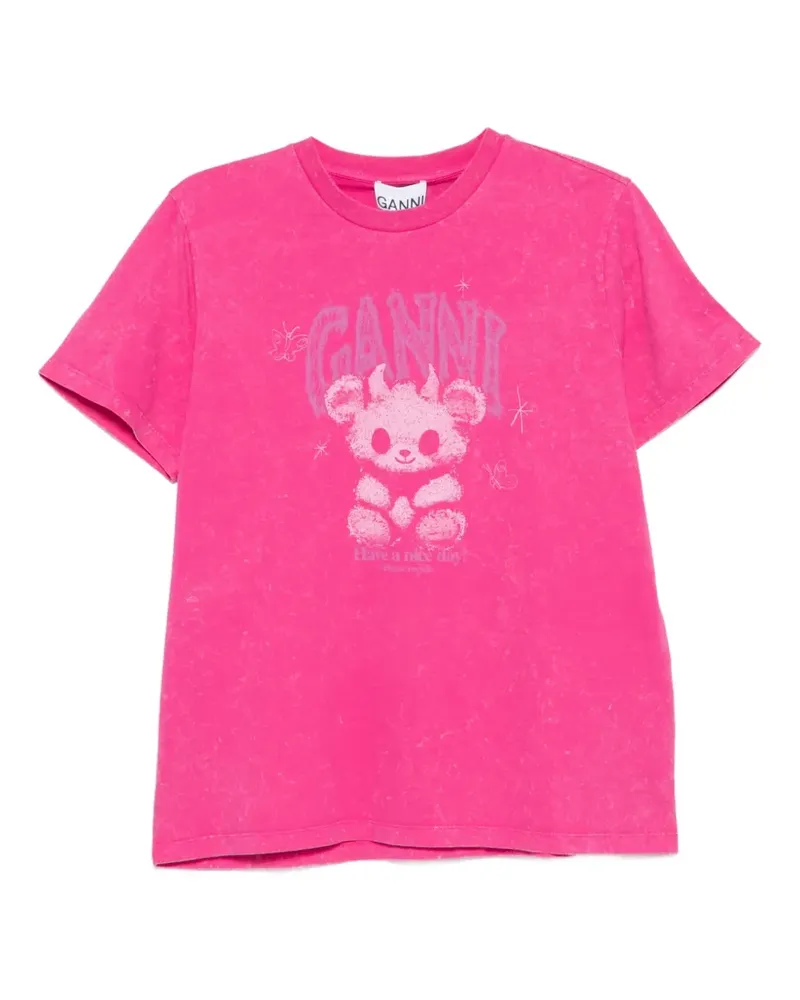 Ganni T-Shirt mit grafischem Print - Rosa Rosa