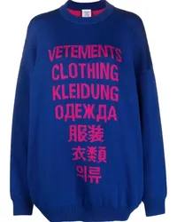 VETEMENTS Intarsien-Pullover mit Logo Blau