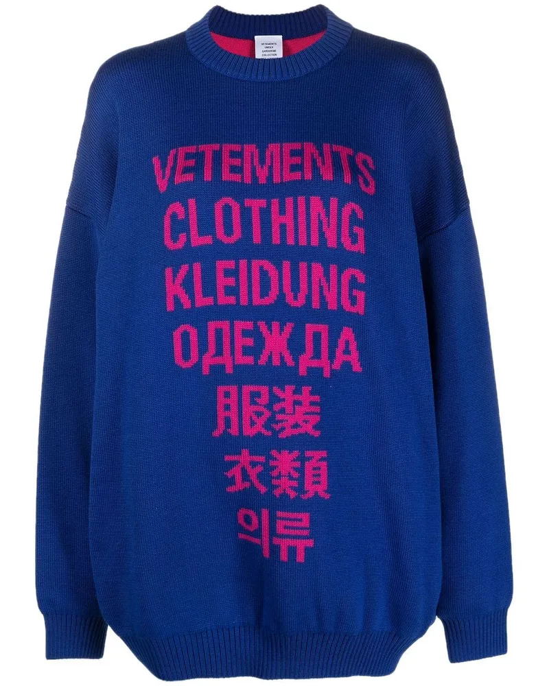 VETEMENTS Intarsien-Pullover mit Logo Blau