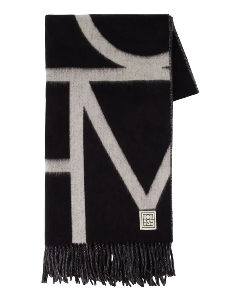 Totême monogram fringed scarf - Schwarz Schwarz