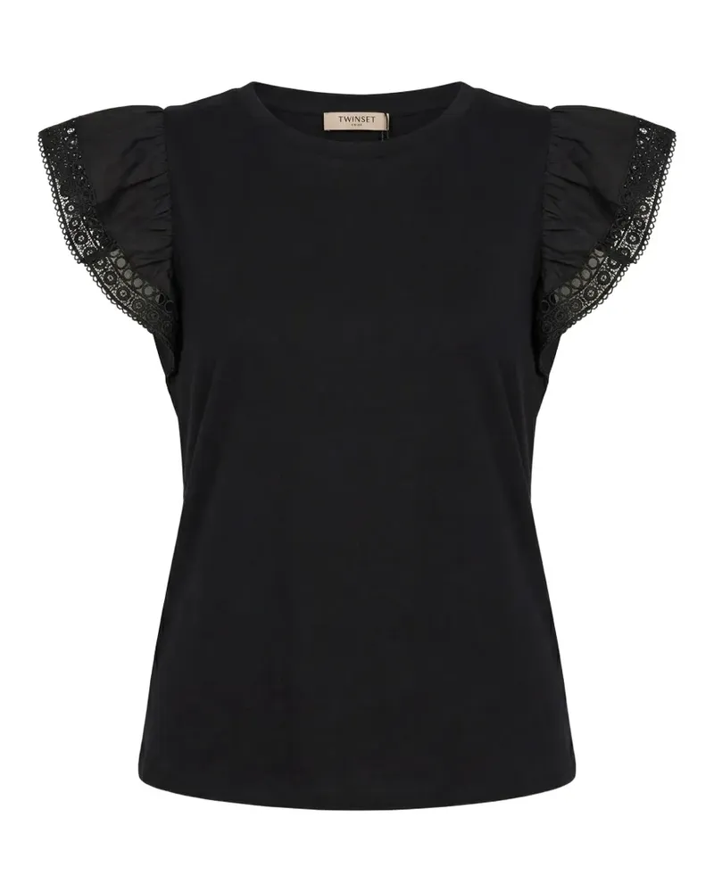 Twin-Set lace-trim ruffled T-shirt - Schwarz Schwarz
