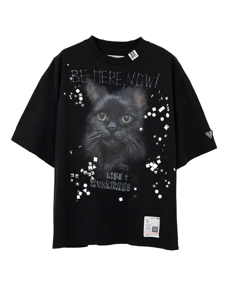 MIHARAYASUHIRO Verziertes T-Shirt mit Katzen-Print - Schwarz Schwarz