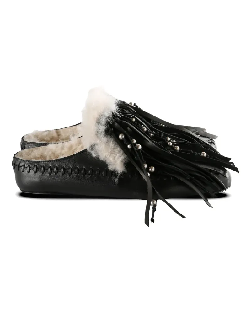 Ann Demeulemeester fringe-detail shearling-lined mules - Schwarz Schwarz