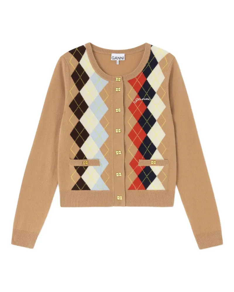 Ganni Cardigan mit Argyle-Muster - Braun Braun