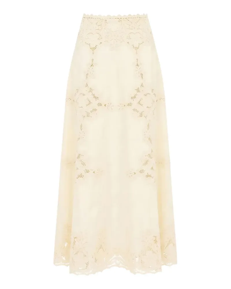 Ulla Johnson Fleur lace-panelled linen midi skirt - Nude Nude