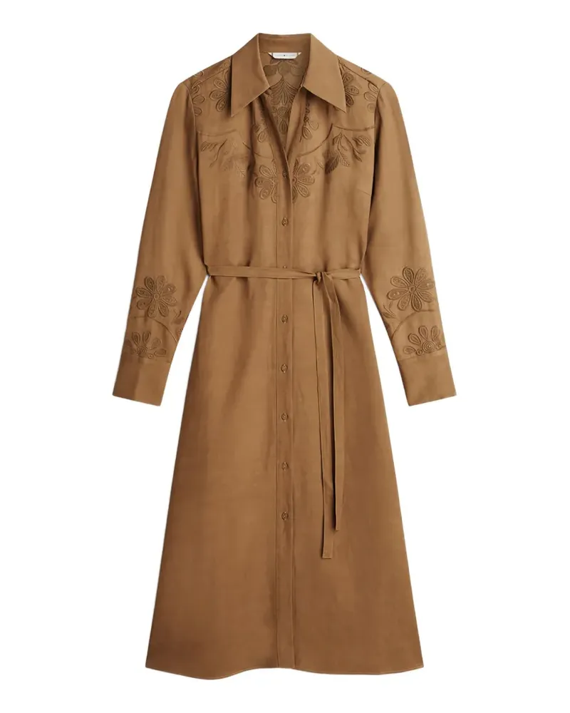 Tommy Hilfiger floral-embroidered belted midi dress - Braun Braun