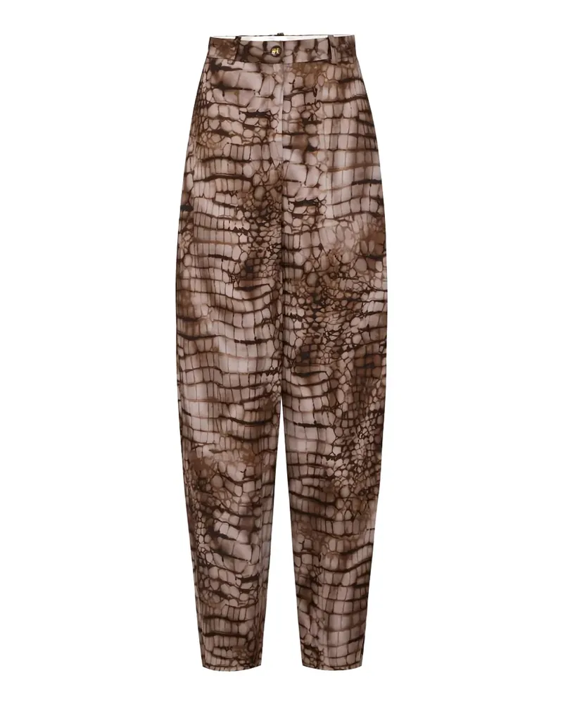 Elisabetta Franchi alligator-print buttoned trousers - Braun Braun