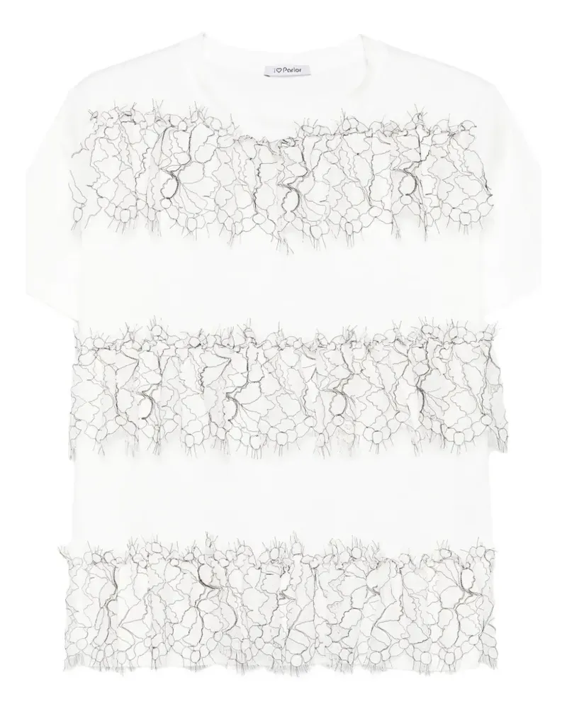 Parlor T-Shirt mit Spitzenband - Weiß Weiß