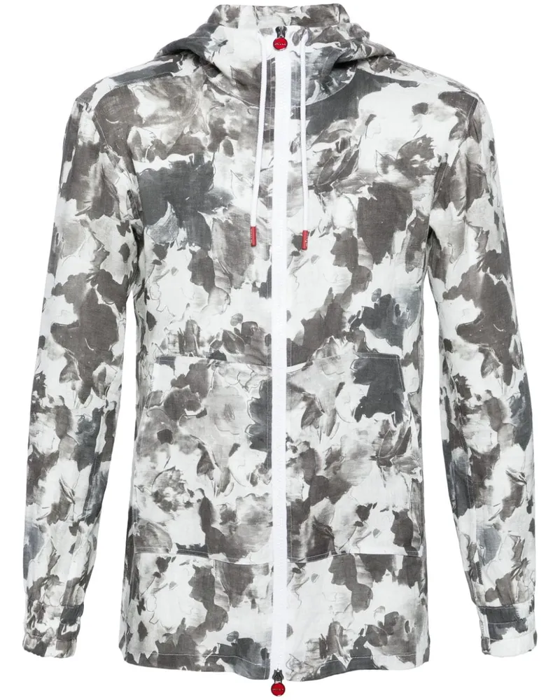 Kiton Leinenjacke mit abstraktem Print - Grau Grau