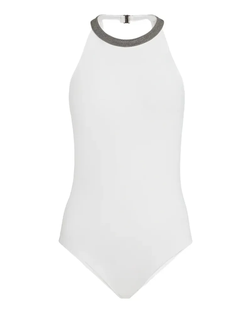 Brunello Cucinelli techno-jersey bathing suit with precious collar - Weiß Weiß