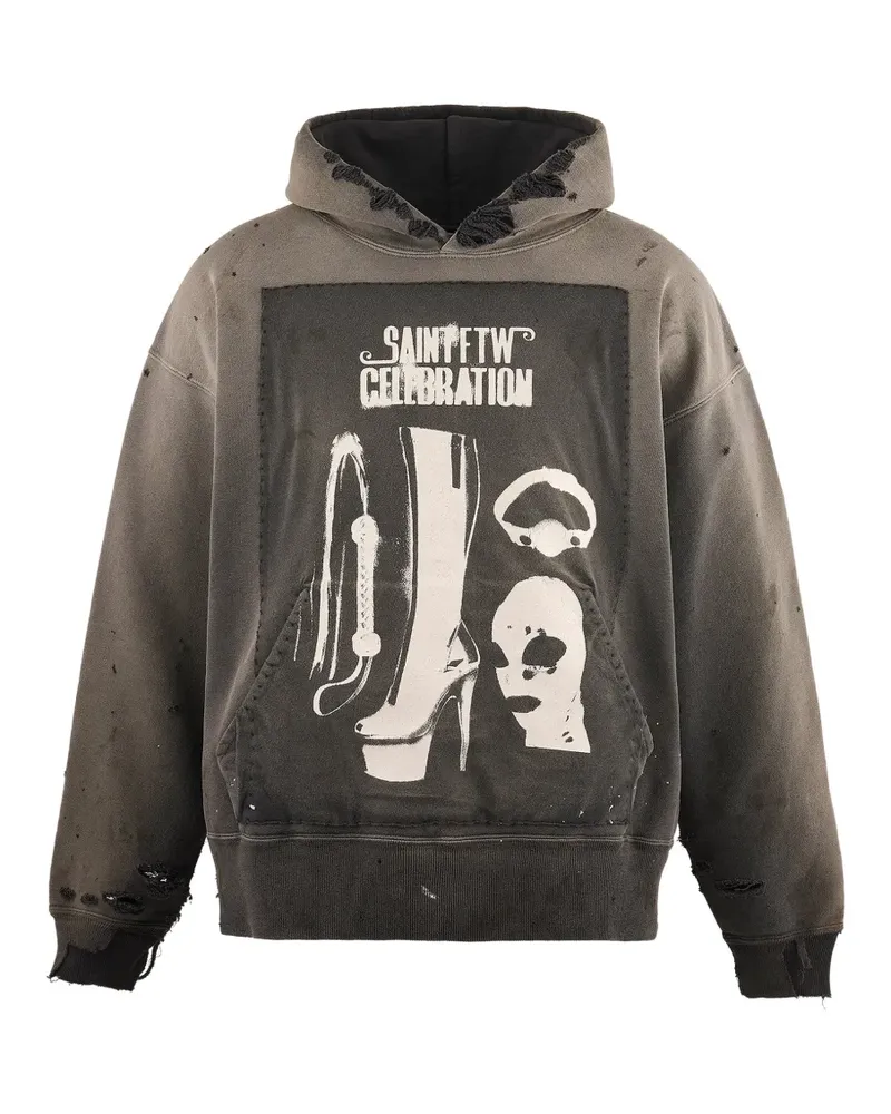 SAINT MXXXXXX Hoodie im Distressed-Look - Schwarz Schwarz