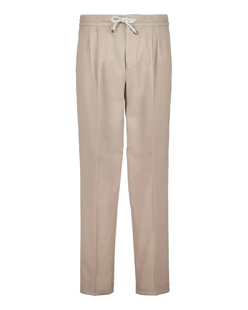 Brunello Cucinelli drawstring pleated cotton trousers - Nude Nude