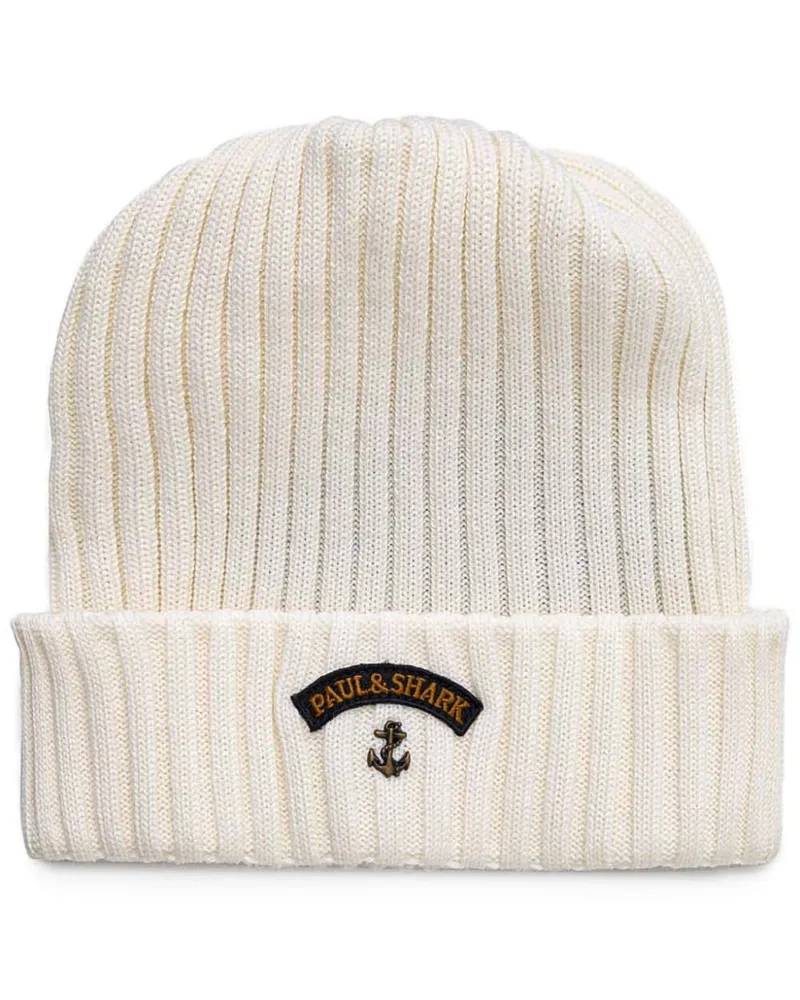 Paul & Shark Beanie mit Logo-Applikation - Weiß Weiß