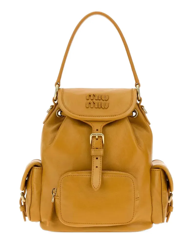 Miu Miu logo-plaque buckled backpack - Gelb Gelb