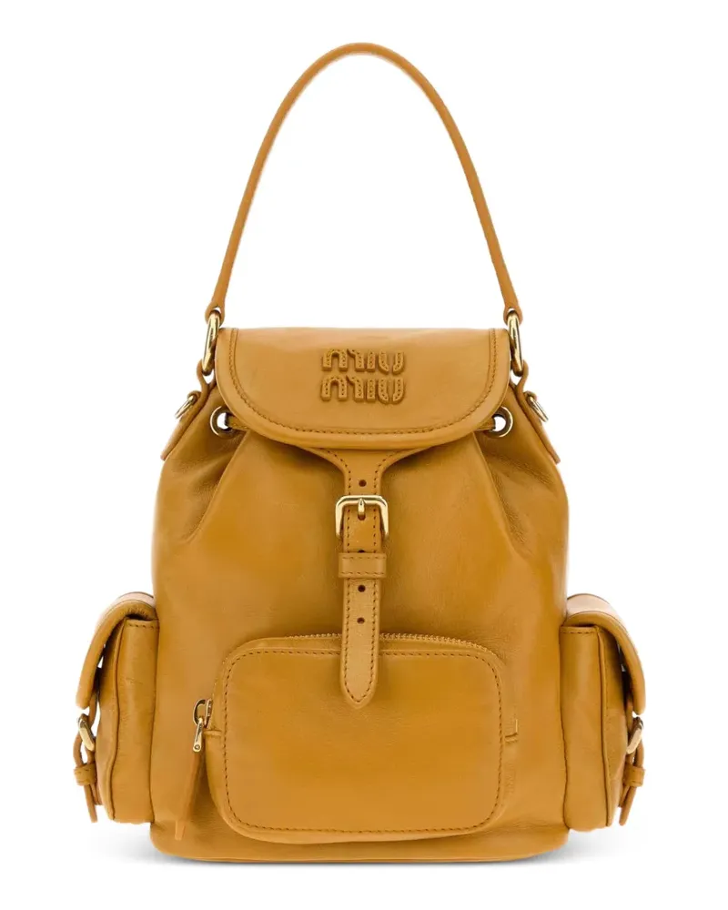 Miu Miu logo-plaque buckled backpack - Gelb Gelb