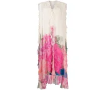 Geblümte Robe mit Rüschen - Nude