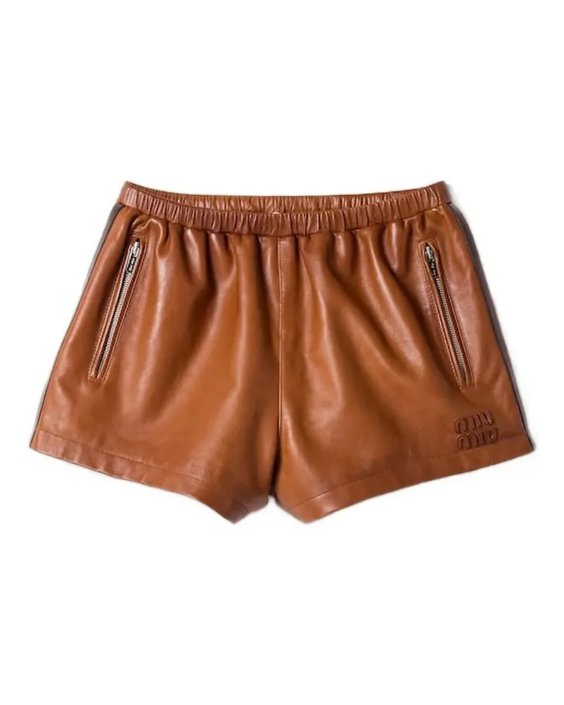 Miu Miu Gestreifte Shorts aus Leder - Braun Braun