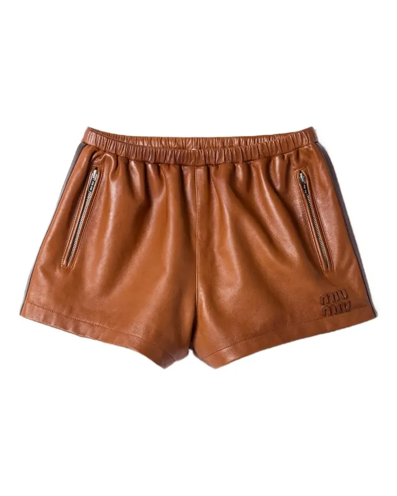 Miu Miu Gestreifte Shorts aus Leder - Braun Braun