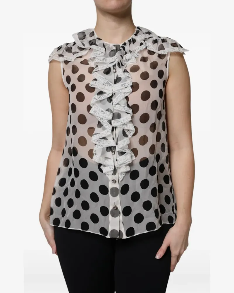 Dolce & Gabbana Gepunktete Bluse mit Rüschen - Weiß Weiß