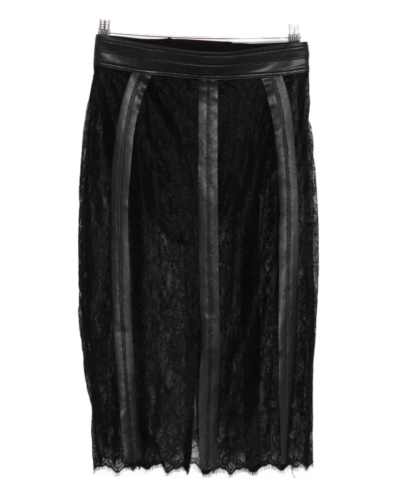 Elisabetta Franchi leather-trimmed lace midi skirt - Schwarz Schwarz