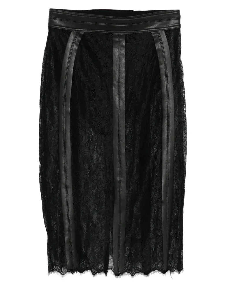 Elisabetta Franchi leather-trimmed lace midi skirt - Schwarz Schwarz