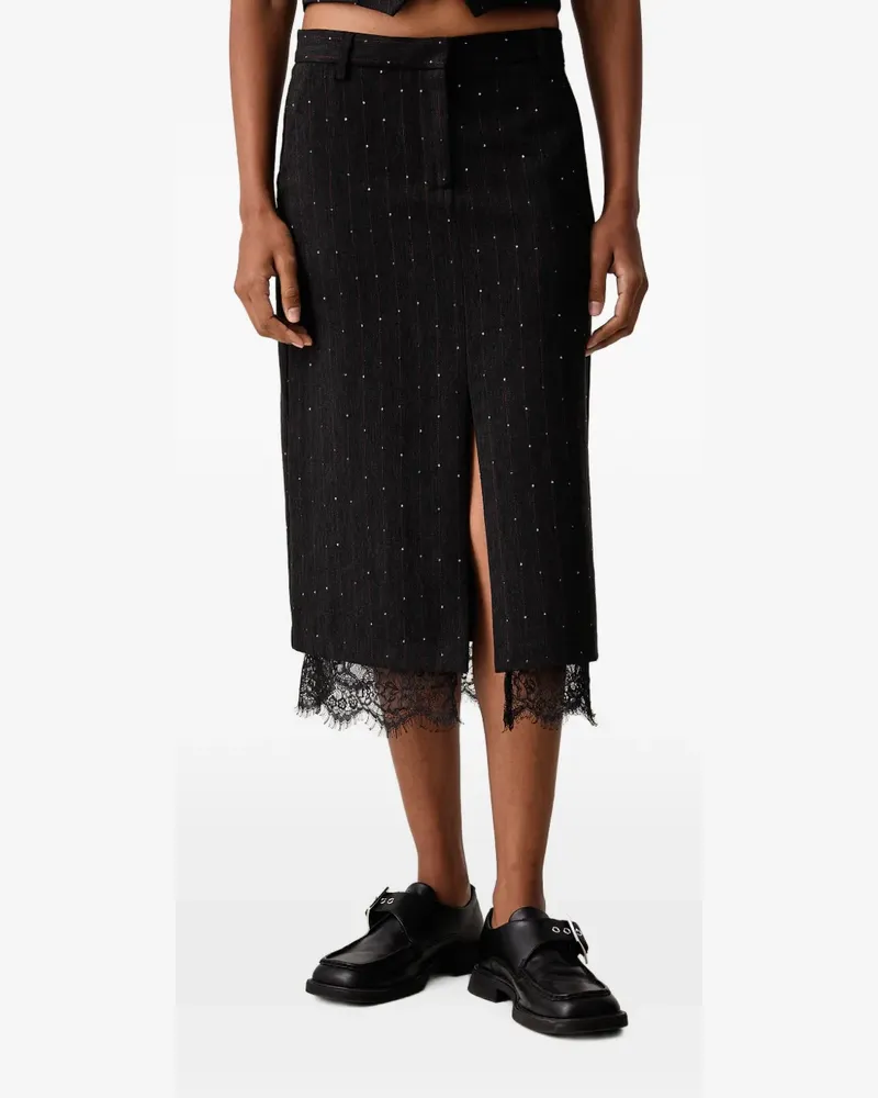 Ermanno Scervino Midirock mit Nadelstreifen und Spitzenbesatz - Schwarz Schwarz