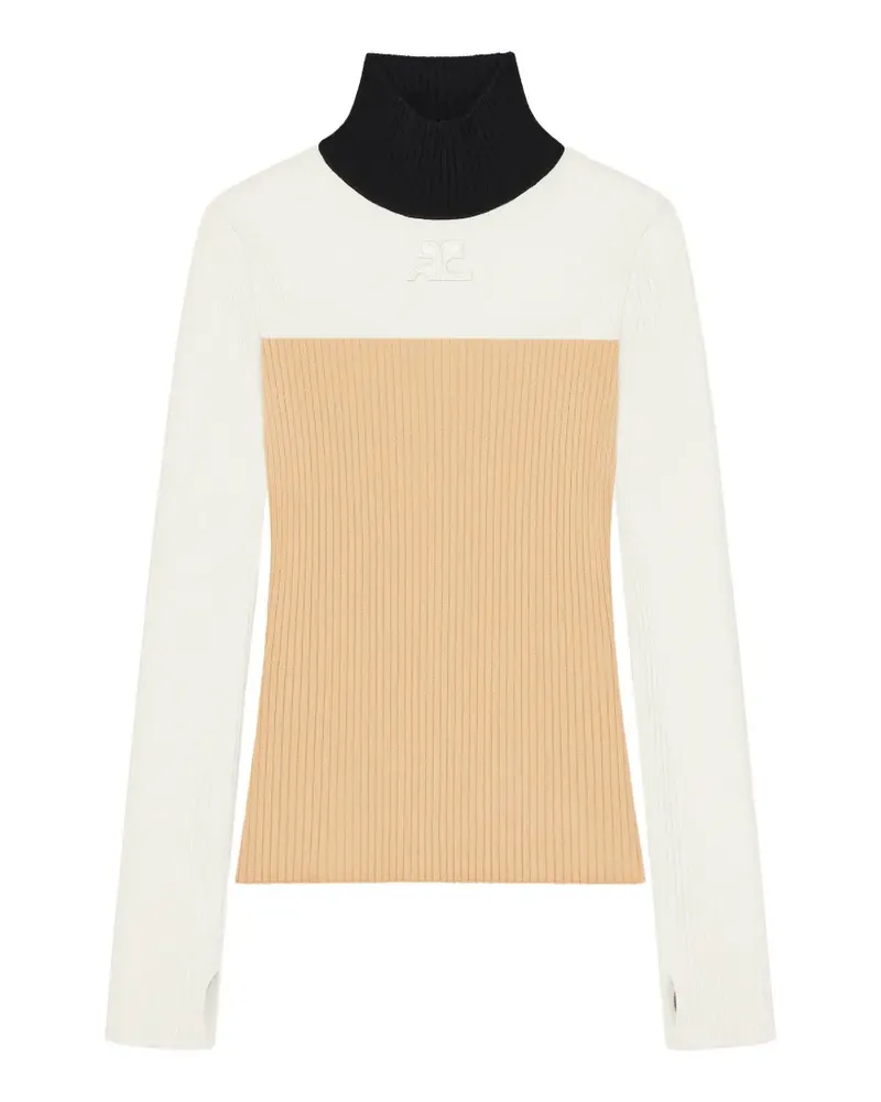 Courrèges Pullover aus Rippstrick mit Logo-Patch - Weiß Weiß