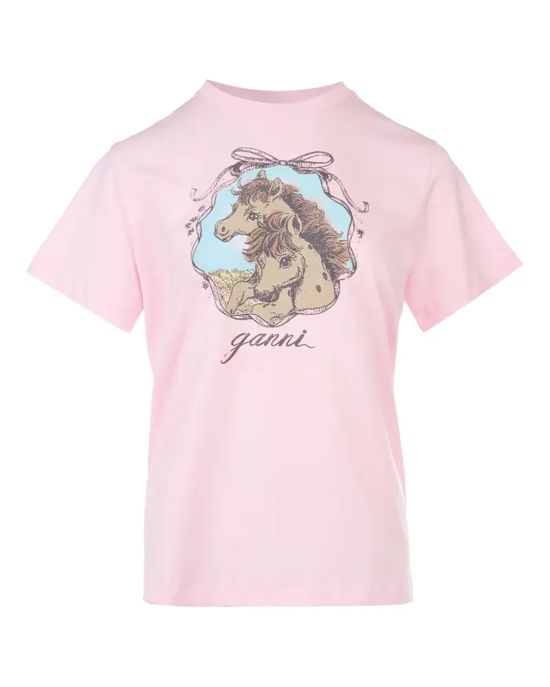 Ganni T-Shirt mit grafischem Print - Rosa Rosa