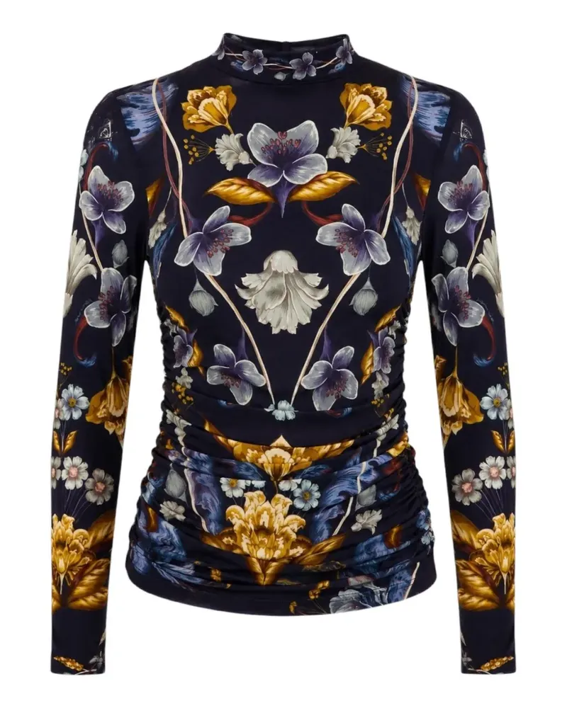 FARM Rio Gerafftes Top mit Blumenprint - Blau Blau