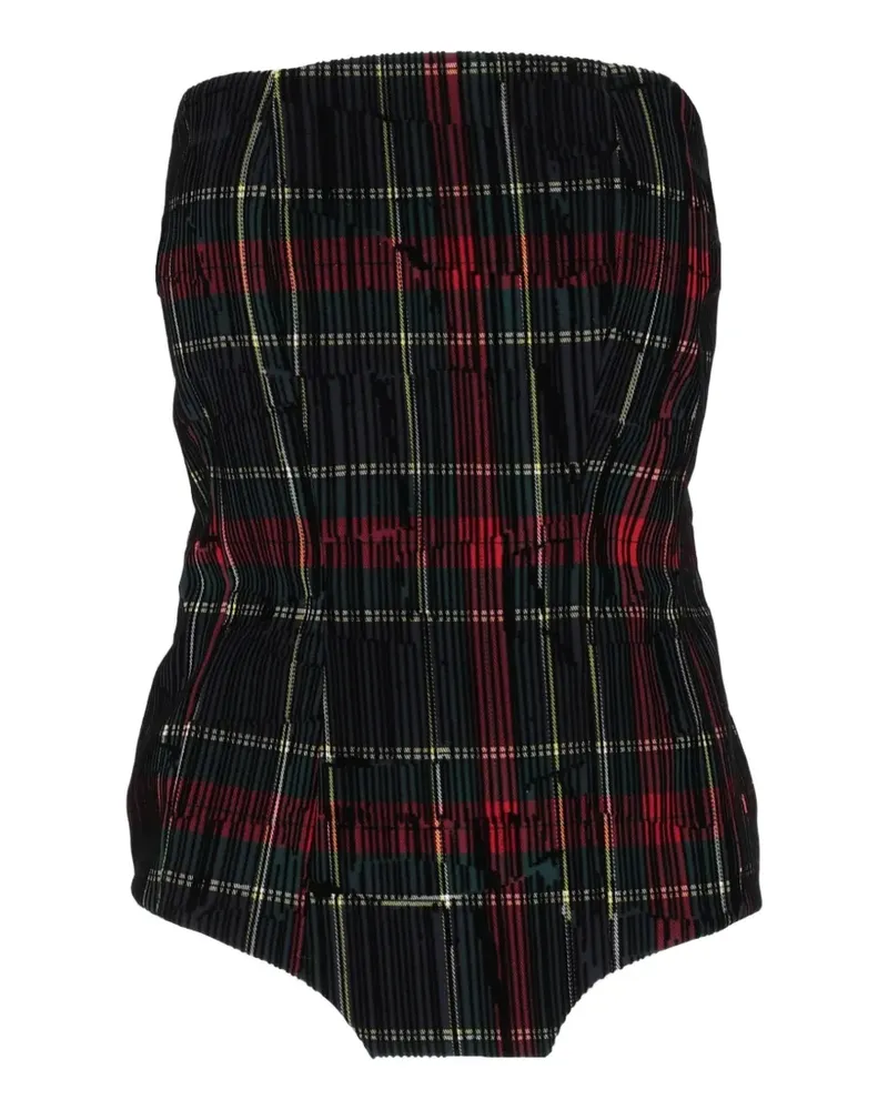SHIRTAPORTER tartan-print pleated bustier top - Blau Blau