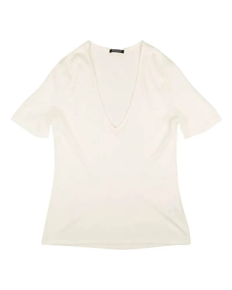 Balmain T-Shirt mit V-Ausschnitt - Weiß Weiß