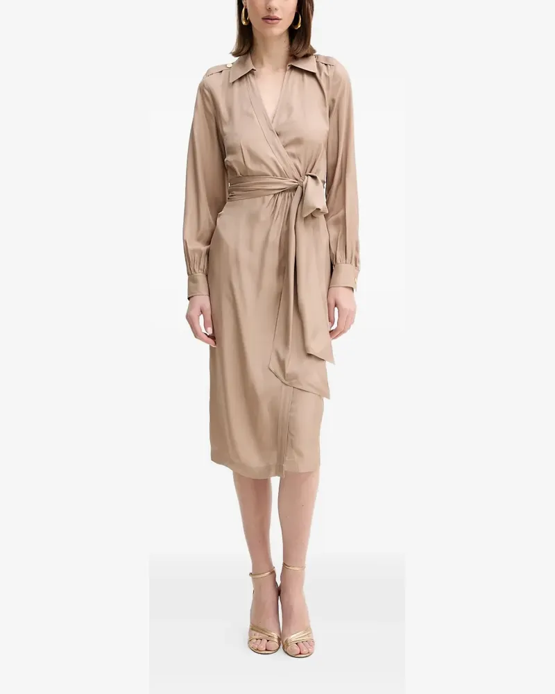 MARCIANO Los Angeles tie-waist long-sleeve midi dress - Nude Nude