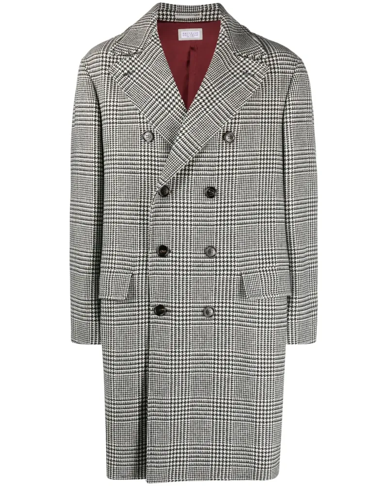 Brunello Cucinelli Doppelreihiger Mantel mit Karo - Schwarz Schwarz