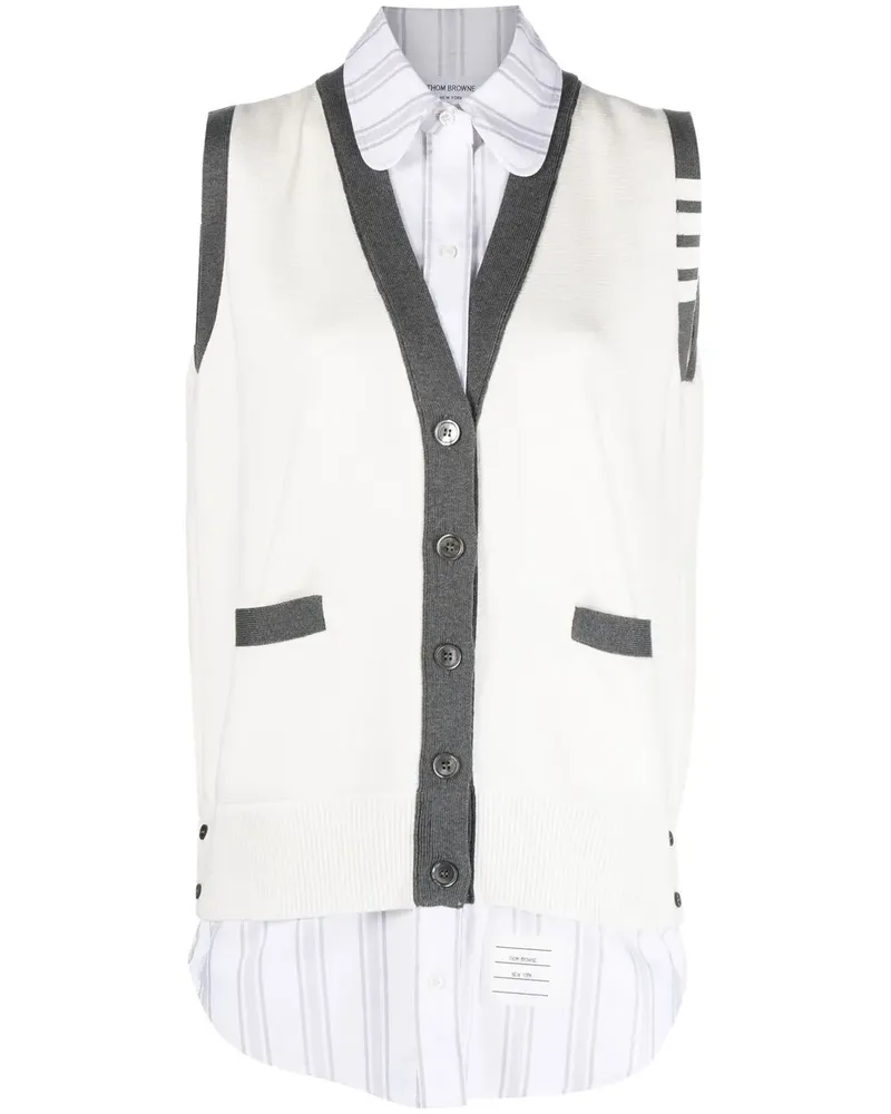 Thom Browne Cardigan mit Streifen im Layering-Look - Weiß Weiß