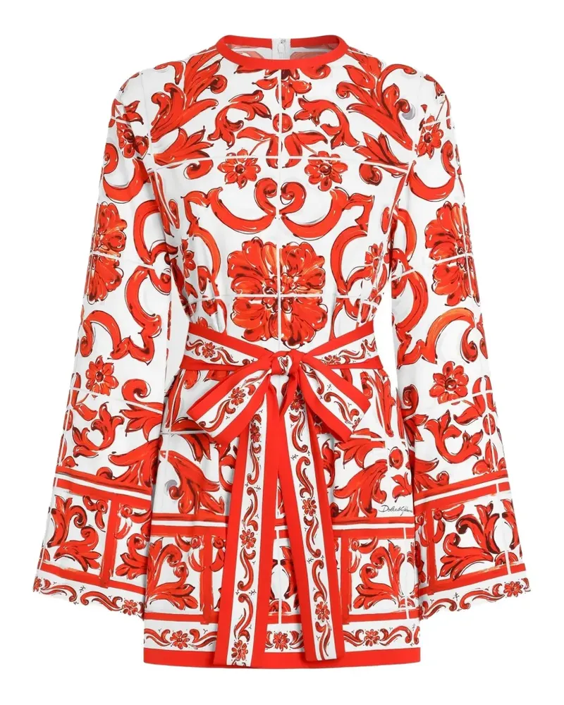 Dolce & Gabbana Charmeuse-Shirt mit Majolika-Print - Weiß Weiß