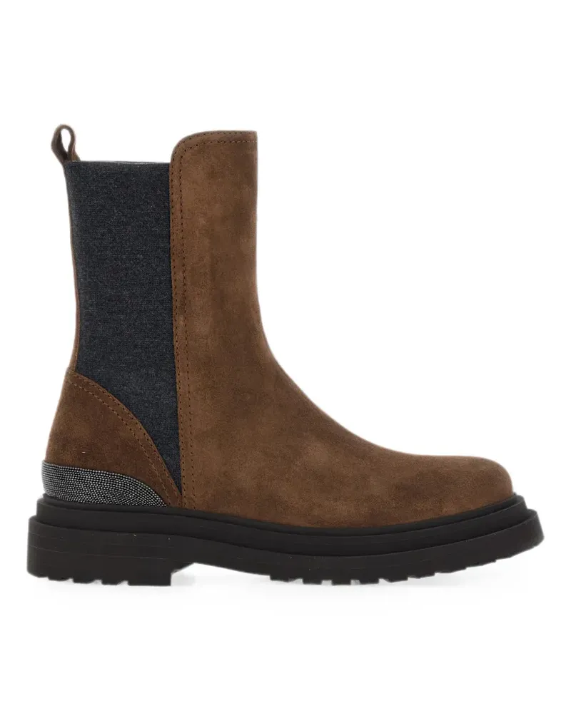 Brunello Cucinelli monili-embellished suede ankle boots - Braun Braun