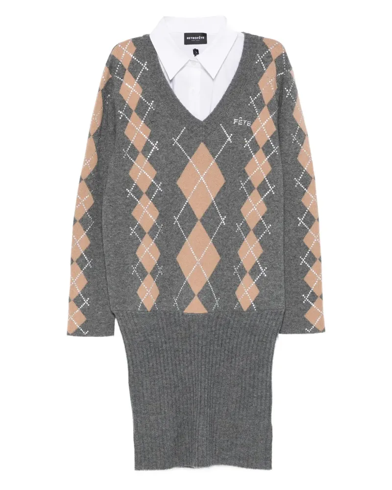 Retrofête Ornella argyle-pattern embellished mini dress - Grau Grau