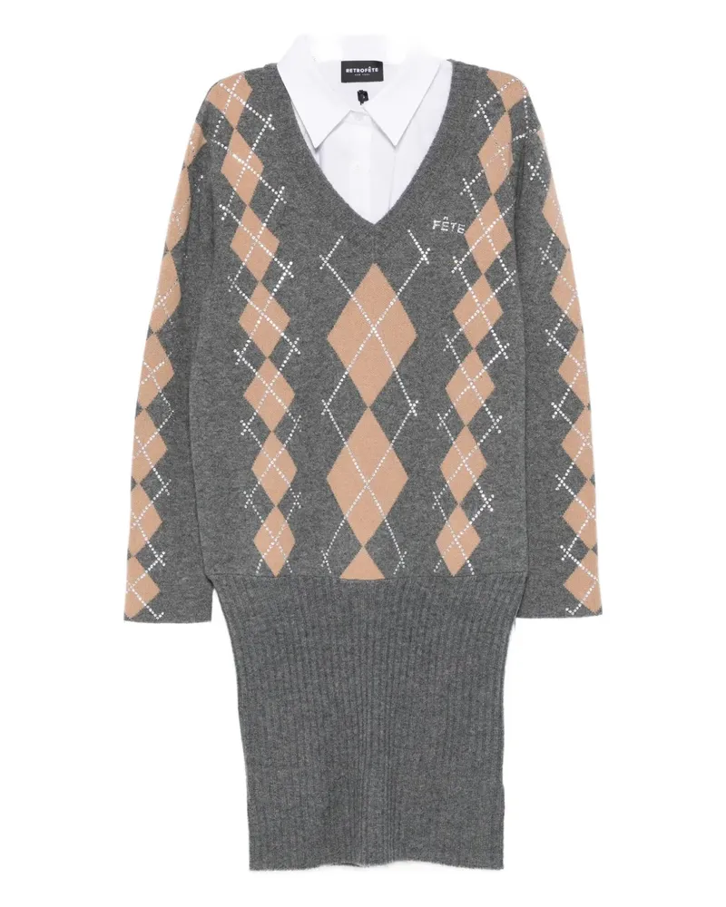 Retrofête Ornella argyle-pattern embellished mini dress - Grau Grau