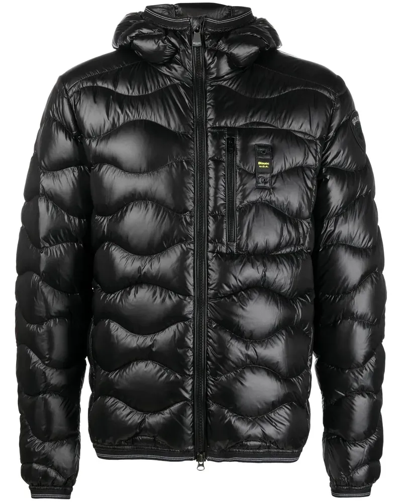 Blauer Gesteppte Ken Daunenjacke mit Kapuze - Schwarz Schwarz