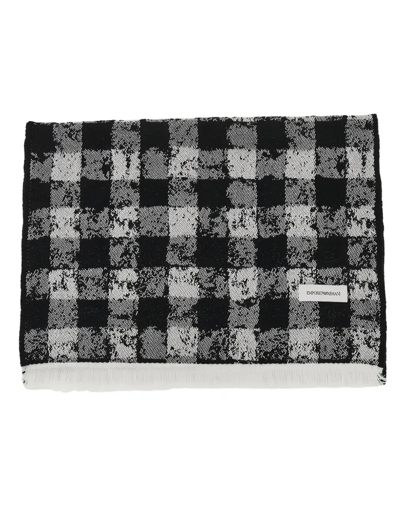 Emporio Armani Karierter Schal mit Fransen - Schwarz Schwarz